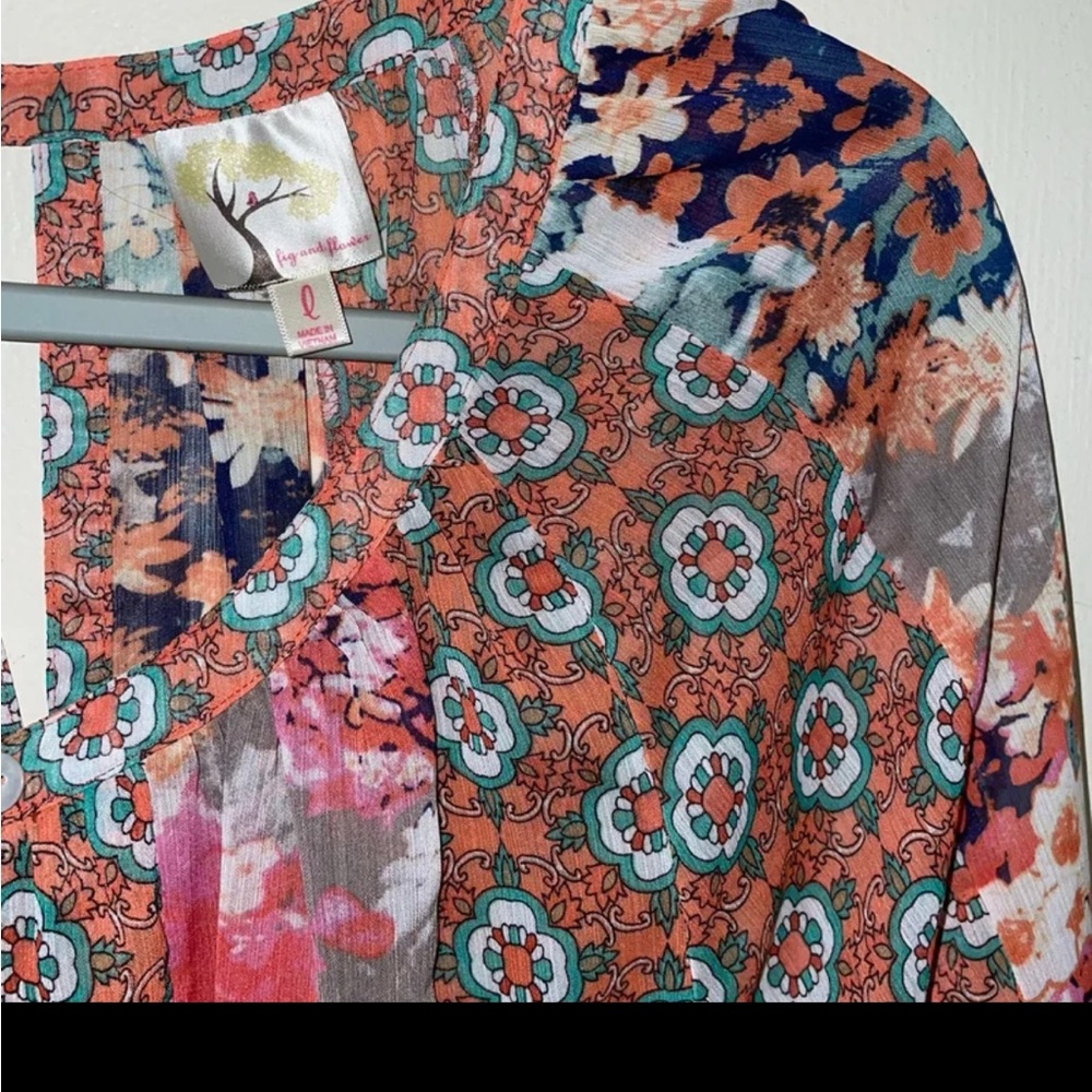 Anthropologie 💮 fig and flower patchwork boho top large - Picture 4 of 4